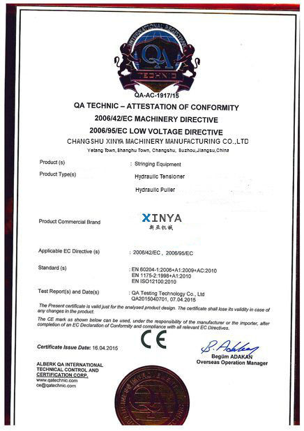 Chine Changshu Xinya Machinery Manufacturing Co., Ltd. Certifications